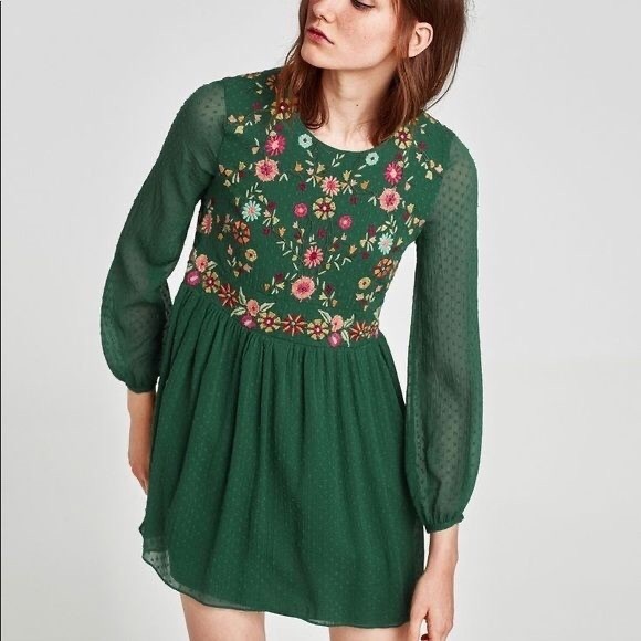 Zara Dresses & Skirts - Embroidered dotted mesh dress